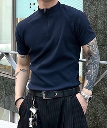 Chikashitsu + | 【Chikashitsu＋】mockneck zip half sleeve t-shirt / 【チカシツプラス】モックネックジップ半袖Tシャツ(Tシャツ/カットソー)