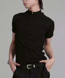 【Chikashitsu +】mockneck zip half sleeve t-shirt / 【チカシツプラス】モックネックジップ半袖Tシャツ