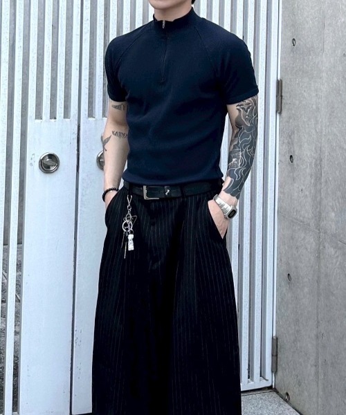 Chikashitsu +（チカシツプラス）の「【Chikashitsu +】mockneck zip half sleeve t-shirt / 【チカシツプラス】モックネックジップ半袖Tシャツ（Tシャツ/カットソー・メンズ・ブラック/グレー/ネイビー・ONE SIZE）」の5枚目の写真