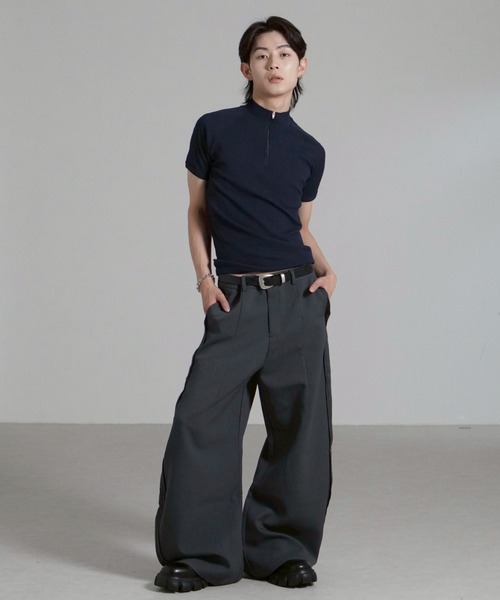 Chikashitsu +（チカシツプラス）の「【Chikashitsu +】mockneck zip half sleeve t-shirt / 【チカシツプラス】モックネックジップ半袖Tシャツ（Tシャツ/カットソー・メンズ・ブラック/グレー/ネイビー・ONE SIZE）」の18枚目の写真