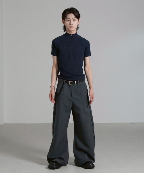 Chikashitsu +（チカシツプラス）の「【Chikashitsu +】mockneck zip half sleeve t-shirt / 【チカシツプラス】モックネックジップ半袖Tシャツ（Tシャツ/カットソー・メンズ・ブラック/グレー/ネイビー・ONE SIZE）」の19枚目の写真