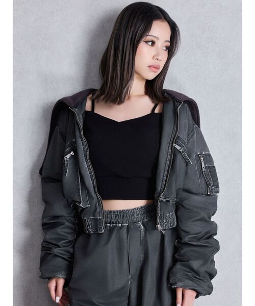 GYDA(ジェイダ)の「pigment processed hoodieブルゾン(ブルゾン・レディース・チャコールグレー/カーキ・FREE)」の3枚目の写真