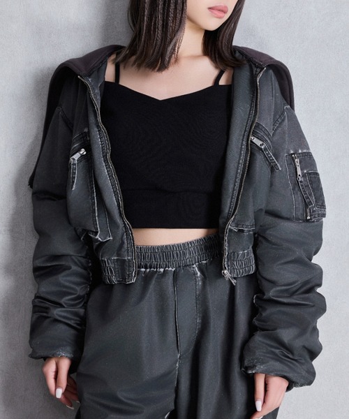 GYDA(ジェイダ)の「pigment processed hoodieブルゾン(ブルゾン・レディース・チャコールグレー/カーキ・FREE)」の1枚目の写真