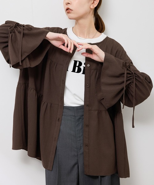 ROPE' PICNIC(ロペピクニック)の「【羽織にもなる】シアーワッシャーブラウスカーディガン(シャツ/ブラウス・レディース・ダークブラウン/ライトグリーン/キナリ・FREE)」の3枚目の写真