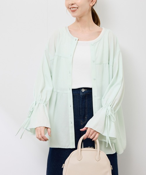 ROPE' PICNIC(ロペピクニック)の「【羽織にもなる】シアーワッシャーブラウスカーディガン(シャツ/ブラウス・レディース・ダークブラウン/ライトグリーン/キナリ・FREE)」の1枚目の写真