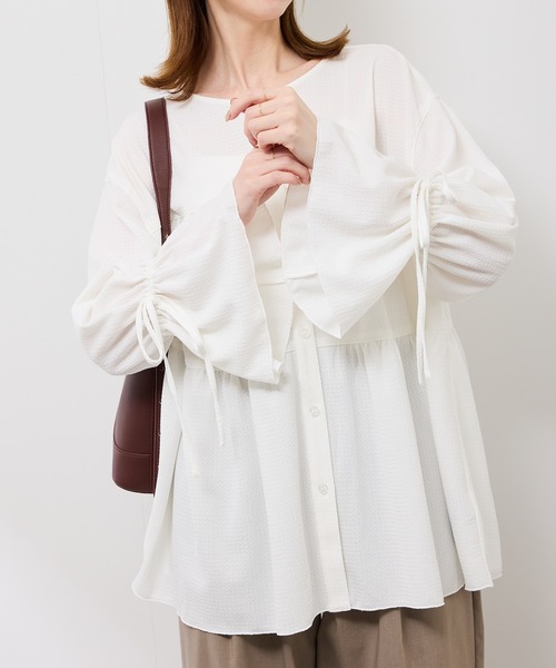 ROPE' PICNIC(ロペピクニック)の「【羽織にもなる】シアーワッシャーブラウスカーディガン(シャツ/ブラウス・レディース・ダークブラウン/ライトグリーン/キナリ・FREE)」の2枚目の写真