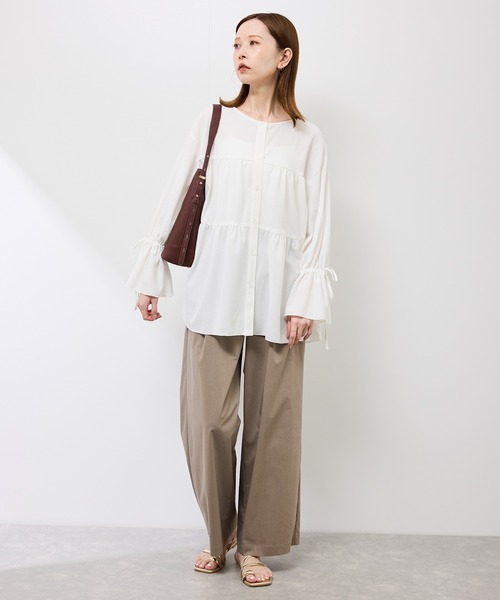 ROPE' PICNIC(ロペピクニック)の「【羽織にもなる】シアーワッシャーブラウスカーディガン(シャツ/ブラウス・レディース・ダークブラウン/ライトグリーン/キナリ・FREE)」の4枚目の写真