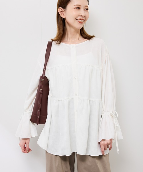 ROPE' PICNIC(ロペピクニック)の「【羽織にもなる】シアーワッシャーブラウスカーディガン(シャツ/ブラウス・レディース・ダークブラウン/ライトグリーン/キナリ・FREE)」の9枚目の写真