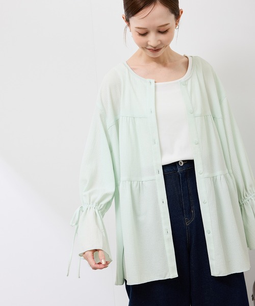 セール】【羽織にもなる】シアーワッシャーブラウスカーディガン