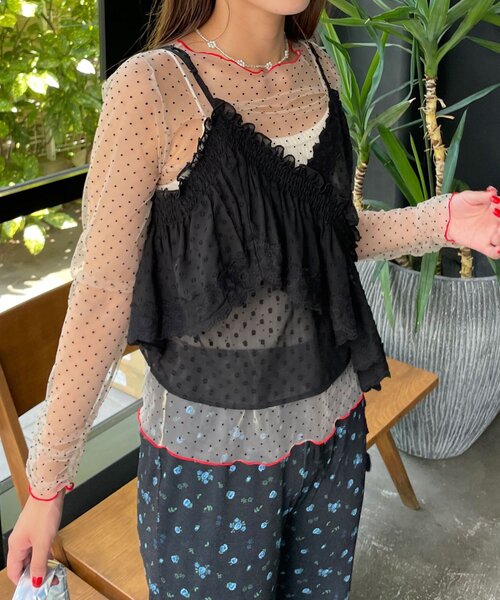 HELLO.SANFRANCISCO(ハローサンフランシスコ)の「【HELLO.SANFRANCISCO/ハローサンフランシスコ】アシメフリルドットレースキャミ(キャミソール・レディース・オフホワイト/サックスブルー/ブラック・ONE SIZE)」の15枚目の写真