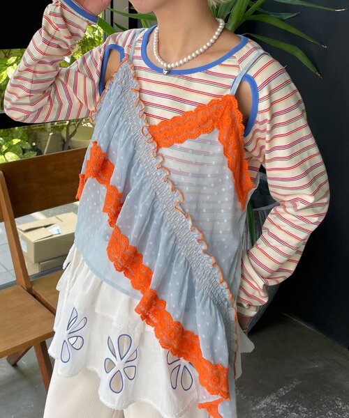 HELLO.SANFRANCISCO(ハローサンフランシスコ)の「【HELLO.SANFRANCISCO/ハローサンフランシスコ】アシメフリルドットレースキャミ(キャミソール・レディース・オフホワイト/サックスブルー/ブラック・ONE SIZE)」の9枚目の写真