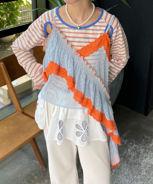 HELLO.SANFRANCISCO(ハローサンフランシスコ)の「【HELLO.SANFRANCISCO/ハローサンフランシスコ】アシメフリルドットレースキャミ(キャミソール・レディース・オフホワイト/サックスブルー/ブラック・ONE SIZE)」の10枚目の写真