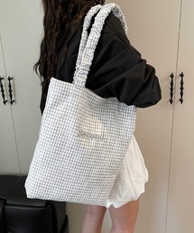 Mignonjour（ミニョンジュール）の「FReePLACe/くしゅくしゅショルダー チェック柄トートバッグ X12591（トートバッグ）」