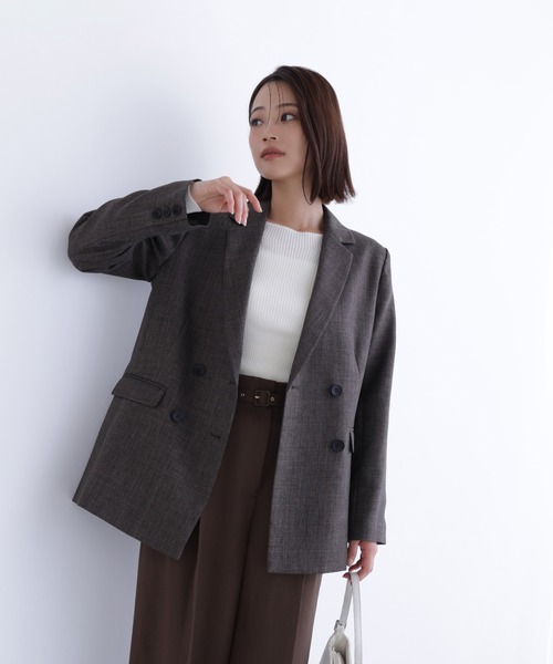 NATURAL BEAUTY BASIC（ナチュラルビューティーベーシック）の「◇シャークスキン SETUPダブルブレストジャケット（テーラードジャケット・レディース・ダークブラウン/ネイビー・SMALL/MEDIUM）」の19枚目の写真