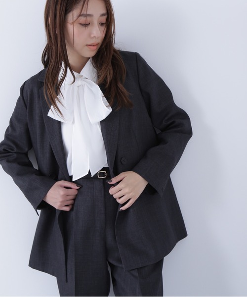 NATURAL BEAUTY BASIC（ナチュラルビューティーベーシック）の「◇シャークスキン SETUPダブルブレストジャケット（テーラードジャケット・レディース・ダークブラウン/ネイビー・SMALL/MEDIUM）」の9枚目の写真