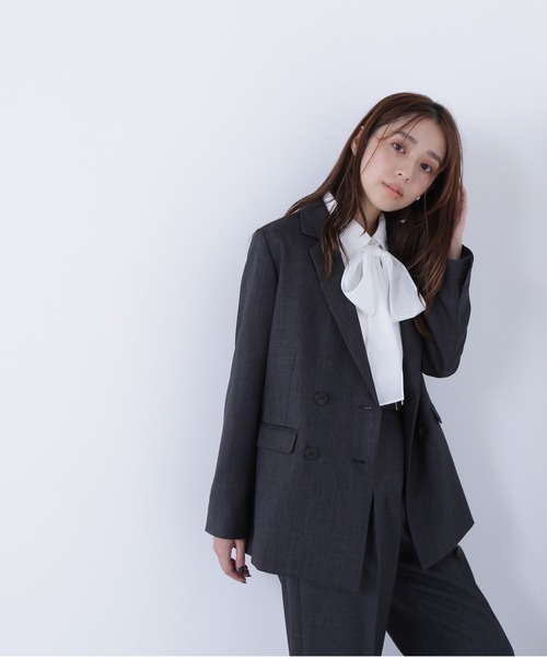 NATURAL BEAUTY BASIC（ナチュラルビューティーベーシック）の「◇シャークスキン SETUPダブルブレストジャケット（テーラードジャケット・レディース・ダークブラウン/ネイビー・SMALL/MEDIUM）」の11枚目の写真