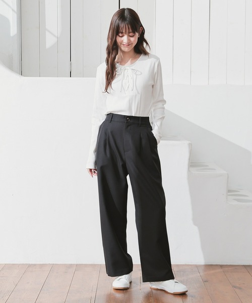 Honeys（ハニーズ）の「ストレートパンツ（股下６４ｃｍ）（スラックス・レディース・ブラック/ヘザーチャコール/ブラウン・SS/S/M/LL/L）」の6枚目の写真