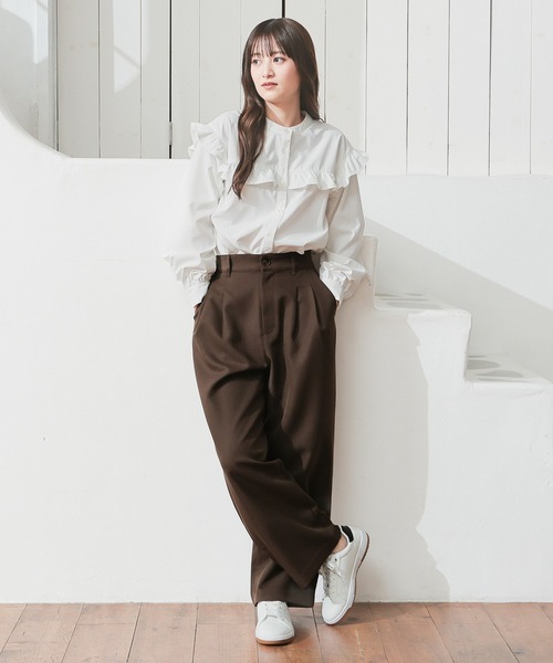 Honeys（ハニーズ）の「ストレートパンツ（股下６４ｃｍ）（スラックス・レディース・ブラック/ヘザーチャコール/ブラウン・SS/S/M/LL/L）」の12枚目の写真