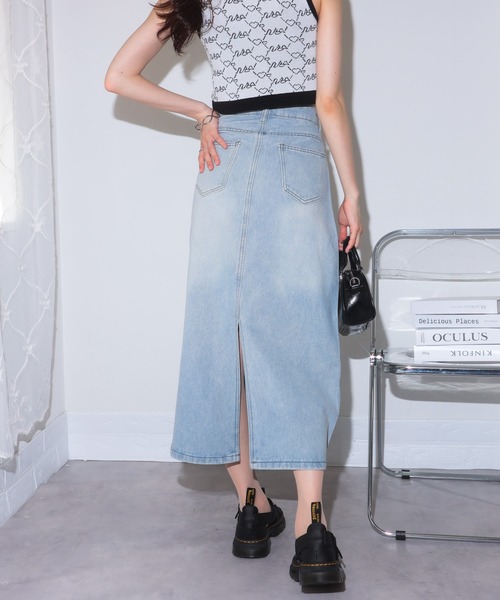 pumpkin port（パンプキンポート）の「ビジュー＆ジルコン ナローデニムスカート（デニムスカート・レディース・ブルー・M/L）」の8枚目の写真