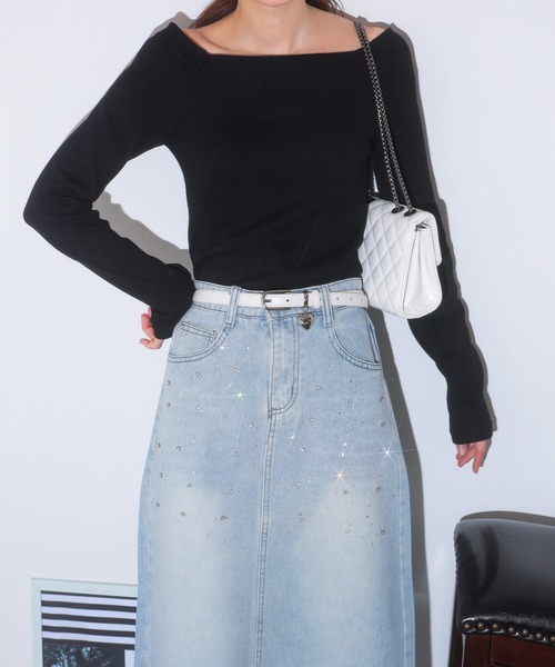 pumpkin port（パンプキンポート）の「ビジュー＆ジルコン ナローデニムスカート（デニムスカート・レディース・ブルー・M/L）」の10枚目の写真