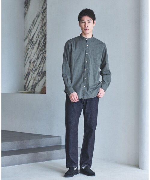 green label relaxing(グリーンレーベルリラクシング)の「ナチュラルフィット バンドカラー シャツ(シャツ/ブラウス・メンズ・ネイビー/グレー系/オリーブ/ダークグレー・S/XS/L/M/XL)」の5枚目の写真