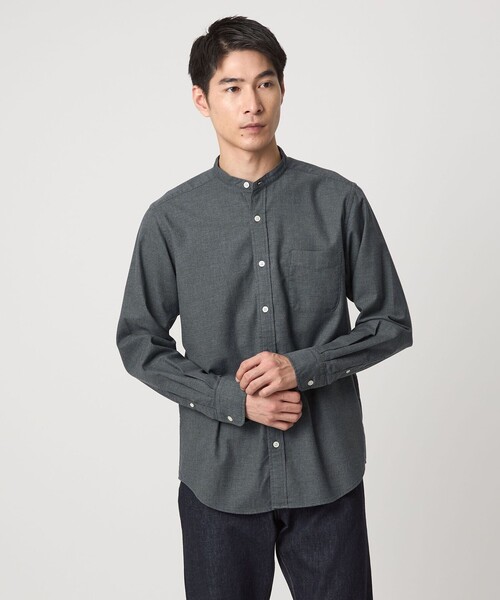 green label relaxing(グリーンレーベルリラクシング)の「ナチュラルフィット バンドカラー シャツ(シャツ/ブラウス・メンズ・ネイビー/グレー系/オリーブ/ダークグレー・S/XS/L/M/XL)」の6枚目の写真