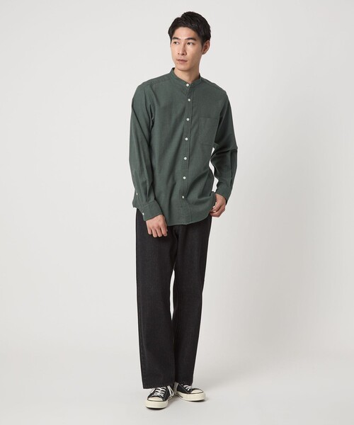green label relaxing(グリーンレーベルリラクシング)の「ナチュラルフィット バンドカラー シャツ(シャツ/ブラウス・メンズ・ネイビー/グレー系/オリーブ/ダークグレー・S/XS/L/M/XL)」の9枚目の写真