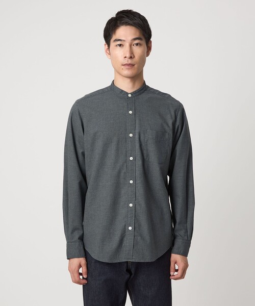 ナチュラルフィット バンドカラー シャツ（シャツ/ブラウス）｜green