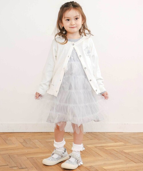 SLAP SLIP（スラップスリップ）の「【お揃い】スカラップチュールスカートドッキングワンピース(80~130cm)（ワンピース・キッズ・オフホワイト/ピンク・130cm/90cm/80ｃｍ/120cm/110cm/100cm）」の4枚目の写真