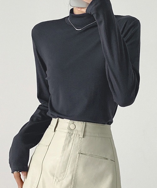 DAY CLOSET(デイ クローゼット)の「レディース 秋冬のきれいめコーデに。長袖ハイネックリブトップス(ニット/セーター・レディース・キナリ/ホワイト/ブラック/グレイッシュベージュ/ダークグレー・L/M)」の15枚目の写真