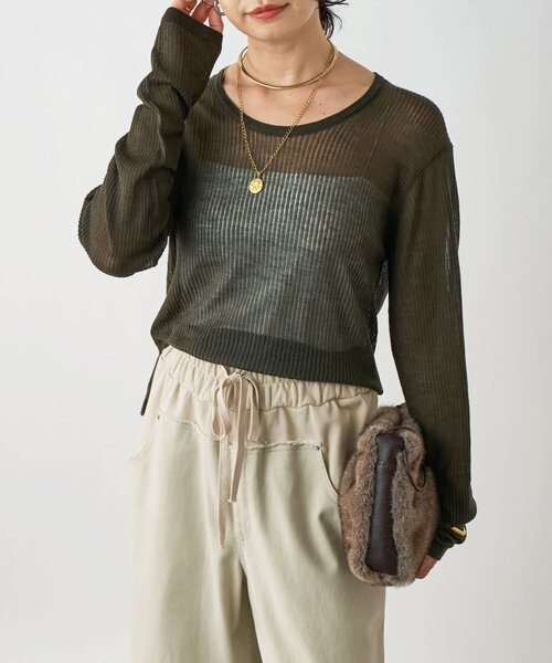 RIVE DROITE（リヴドロワ）の「【抜け感◎】シアーUネックニット（ニット/セーター・レディース・グレー/カーキ・FREE）」の2枚目の写真