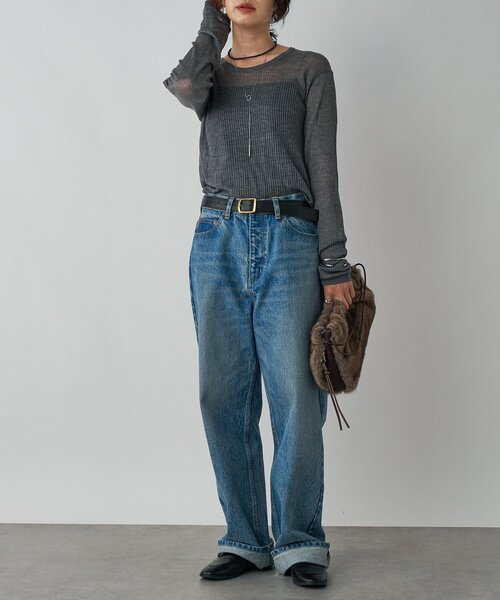 RIVE DROITE（リヴドロワ）の「【抜け感◎】シアーUネックニット（ニット/セーター・レディース・グレー/カーキ・FREE）」の18枚目の写真