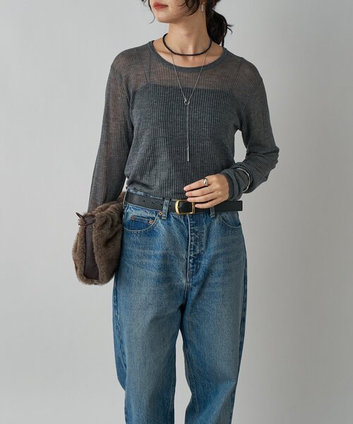 RIVE DROITE（リヴドロワ）の「【抜け感◎】シアーUネックニット（ニット/セーター・レディース・グレー/カーキ・FREE）」の20枚目の写真