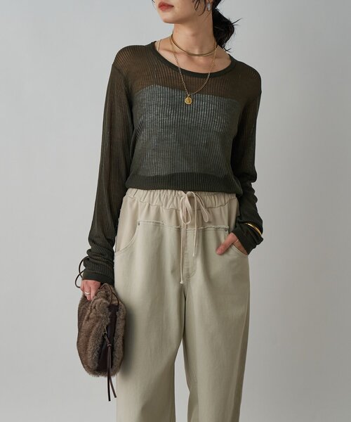 RIVE DROITE（リヴドロワ）の「【抜け感◎】シアーUネックニット（ニット/セーター・レディース・グレー/カーキ・FREE）」の13枚目の写真