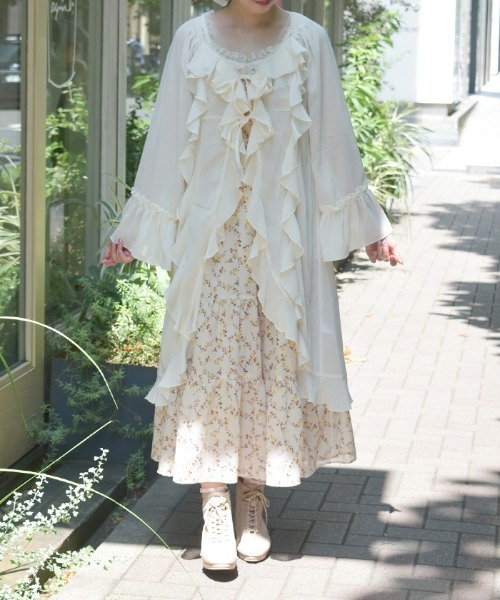 セール】オフショル風フリルガウン（カーディガン/ボレロ）｜axes