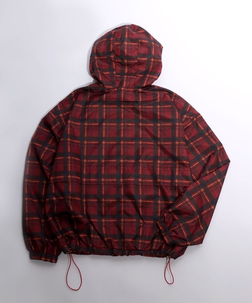 セール】ワンポイントロゴ刺繍チェック ジップパーカー/フードブルゾン