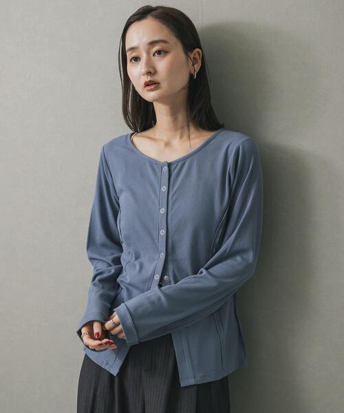 SENSE OF PLACE by URBAN RESEARCH(センスオブプレイスバイアーバンリサーチ)の「パネルリブカットカーディガン(カーディガン/ボレロ・レディース・ライトブルー/アイボリー/チャコールグレー・ONE)」の6枚目の写真