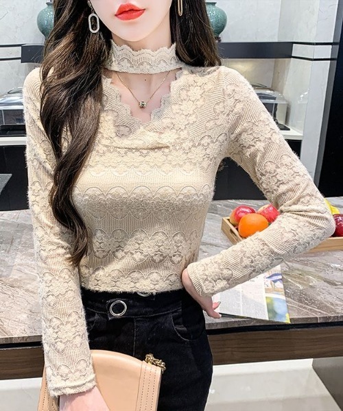 Beststore(ベストストア)の「秋冬レースブラウス カットソー 長袖 透け感(Tシャツ/カットソー・レディース・ベージュ/ホワイト/グリーン/ピンク/ブラック・FREE)」の4枚目の写真