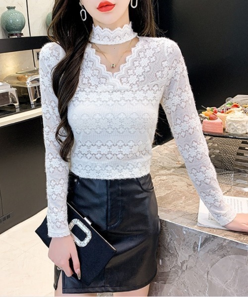 Beststore(ベストストア)の「秋冬レースブラウス カットソー 長袖 透け感(Tシャツ/カットソー・レディース・ベージュ/ホワイト/グリーン/ピンク/ブラック・FREE)」の7枚目の写真