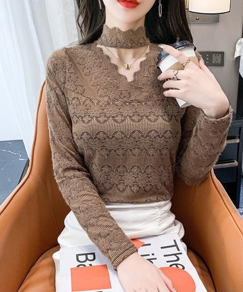 Beststore(ベストストア)の「秋冬レースブラウス カットソー 長袖 透け感(Tシャツ/カットソー・レディース・ベージュ/ホワイト/グリーン/ピンク/ブラック・FREE)」の9枚目の写真