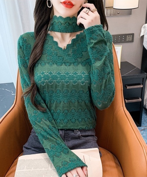 Beststore(ベストストア)の「秋冬レースブラウス カットソー 長袖 透け感(Tシャツ/カットソー・レディース・ベージュ/ホワイト/グリーン/ピンク/ブラック・FREE)」の11枚目の写真