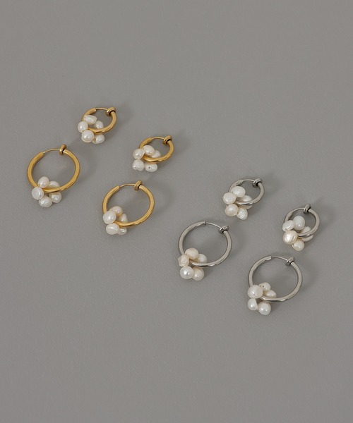 ORLEAN(オルレアン)の「金属アレルギー対応 フープイヤリング パール石モチーフデザイン サージカルステンレス(イヤリング・レディース・ゴールド/ゴールド系1/シルバー/シルバー系1・フリー)」の10枚目の写真