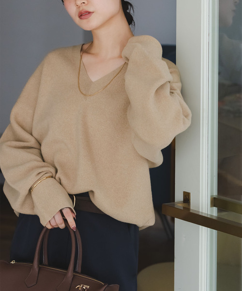 セール】カシミヤMIX スムースVプルオーバー（ニット/セーター