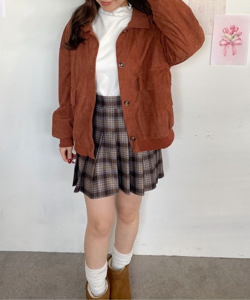 Mejoul（メジュール）の「ポケット付きオーバーサイズコーデュロイライトジャケット（ブルゾン・レディース・ピンク/ブラウン・M/L）」の7枚目の写真