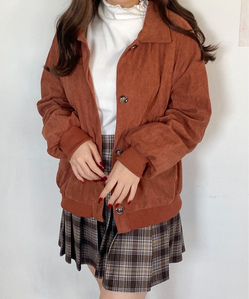 Mejoul（メジュール）の「ポケット付きオーバーサイズコーデュロイライトジャケット（ブルゾン・レディース・ピンク/ブラウン・M/L）」の5枚目の写真