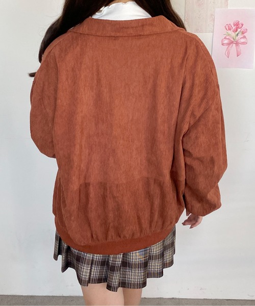 Mejoul（メジュール）の「ポケット付きオーバーサイズコーデュロイライトジャケット（ブルゾン・レディース・ピンク/ブラウン・M/L）」の11枚目の写真