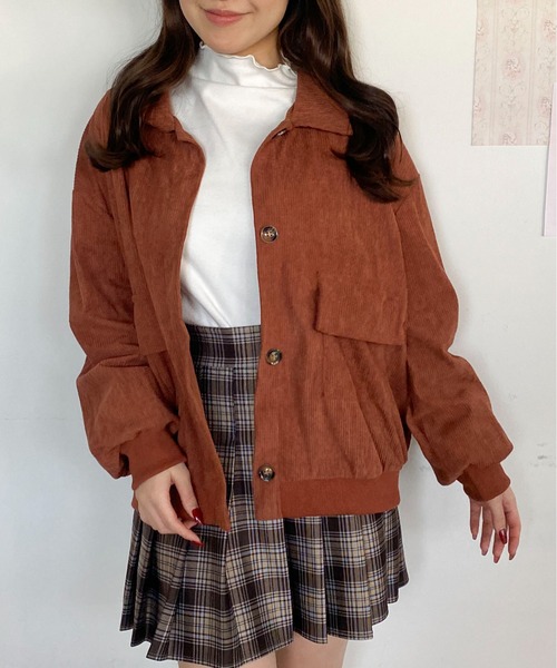 Mejoul（メジュール）の「ポケット付きオーバーサイズコーデュロイライトジャケット（ブルゾン・レディース・ピンク/ブラウン・M/L）」の17枚目の写真