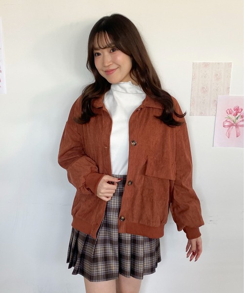 Mejoul（メジュール）の「ポケット付きオーバーサイズコーデュロイライトジャケット（ブルゾン・レディース・ピンク/ブラウン・M/L）」の19枚目の写真