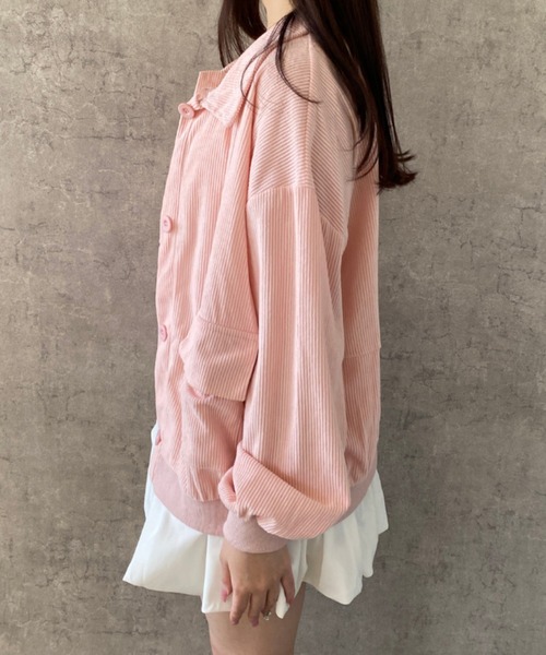 Mejoul（メジュール）の「ポケット付きオーバーサイズコーデュロイライトジャケット（ブルゾン・レディース・ピンク/ブラウン・M/L）」の20枚目の写真