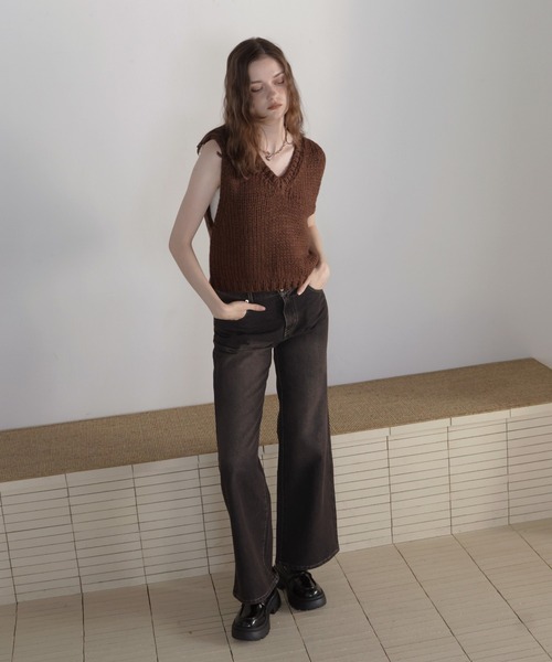 Mili affinity（ミリアフィニティー）の「ロービングVネックニットベスト（ニット/セーター・レディース・アイボリー/ブラック/チャコール/ブラウン・FREE）」の14枚目の写真